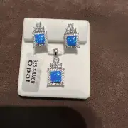 Classic Sterling Silver Opal Pendant With Matching Earrings
