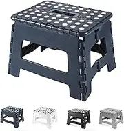Folding Step Stool, 9 Inch Plastic Foldable Step Stool for Kids Adults - Holds Up to 330 lbs Foot Stool with Non-Slip Surface, Carry Handle for Kitchen Bathroom Bedroom (Drak Grey)