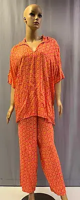 NEW N NATORI PRINTED CHALLIS TUNIC PJ PAJAMA 2PC SET SZ 1X