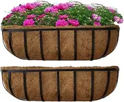 Frillybutts 2 Packs Planter Box for Deck Railing 24" Black Metal Hanging Planter Basket with Coco Coir Liner Metal Window Planter Plant Holder Flower Pots