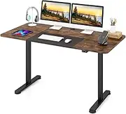 Costway 140 x 70cm Electric Standing Desk, Height Adjustable Sit Stand Desk with Cable Management Hole, Anti-Collision Technology, Computer Workstation for Home Office(Rustic Brown)