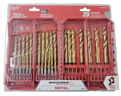 48-89-4672 Milwaukee 1/16" - 1/2" Titanium Shockwave Drill Bit Set 29 Pc