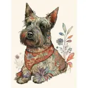 Scottish Terrier Dog Flower Pattern Modern Huge Wall Art Print Picture 18X24 In