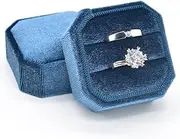 Eveynsh Double Ring Box Ocean Blue, Velvet Jewelry Ring Bearer Box, Premium Gorgeous Fashion Ring Box 2 Slots for Engagement, Wedding, Proposal, Ceremony, Anniversary, Gift