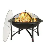 Outside Wood Burning Firepit BBQ Grill Steel Fire Bowl with Spark Screen Cover