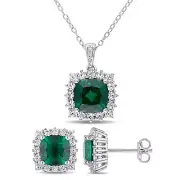 Amour Sterling Silver Created Emerald Created White Sapphire Diamond Jewelry Set