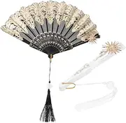 BESPORTBLE 2pcs Vintage Lace Folding Fans with Tassel Handheld Dancing Fans for Cosplay Tea Parties and Events Elegant Lightweight Portable Design