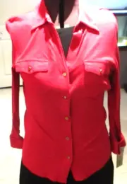 Rebecca Malone Women's Small S Red 5 Button Close Collar Roll-Up Button Cuff Top