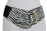 Women Black White Zebra Animal Print Elastic Timeless Belt Hook Buckle XL XXL