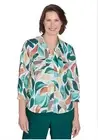 Alfred Dunner 2X Plus "Emerald Isle" Aqua Leafy Knit Blouse Top NWT
