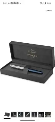 PARKER Sonnet Fountain Pen Premium Metal and Blue Satin Finish 18k Gold Nib 750