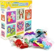 Kids 6-in-1 Cross Stitch Kit | 6 Assorted Embroidery Boards with 36 Coloured Threads Included | Kids Embroidery Kit