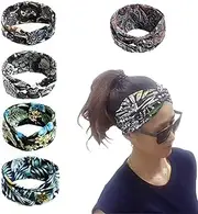 5 Pack Women Headband Boho Headbands Criss Cross Head Wrap Elastic Knot Hair Band Accessories for Sports Running Yaga (#56#55#85#141#147, One Size)