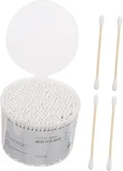 DONFAMDS 500Pcs Double Headed Cotton Sticks for Ear Cleaning and Makeup Sturdy Cotton Tips with Wooden Sticks Versatile for Household Tasks for Pets and Adults