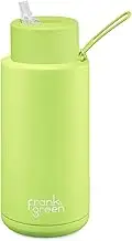 frank green Reusable Water Bottle with Straw Lid, Ceramic Insulated Water Bottles with Triple Wall Vacuum, flasks for hot and Cold Drinks, Leak-Resistant Drinks Bottle - Pistachio Green, 34oz/1 Litre