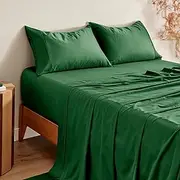 Dreamaker Serene 400TC Bamboo Cotton Blend Sateen Sheet Set Pillowcase 60% Bamboo 40% Cotton - Eden (King: 1 x Flat Sheet 275x265cm, 1 x Fitted Sheet 183x203+40cm, 2 x Pillowcases 48x73+15cm)
