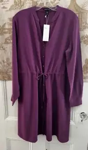 NWT $298 EILEEN FISHER STAND COLLAR DRAWSTRING WAIST DRESS TUNIC CURRANT SIZE S
