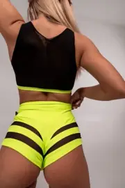 Neon green dance shorts, High-waisted booty shorts with back garters, Pole dance