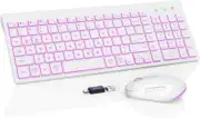 SABLUTE Wireless Keyboard and Mouse Combo Backlit - Compact Quiet Polar White