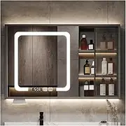 Modern LED Lighted Bathroom Medicine Cabinet with Storage Rack - Wall Mounted Mirror Cabinet for Hallways, Bedrooms and Living Rooms (Size: 98cm)
