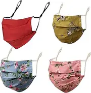 Touchstone Floral Fabric Adjustable filter pocket nose bridge double layer cotton face mask reusable washable for men, women (Pack of 4). Pink Blue Green Carrot