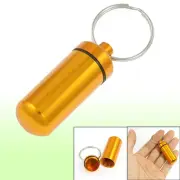 Aluminum Pill Tablet Case Box Holder Gold Tone w Key Ring
