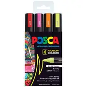 POSCA PC 5M Paint Markers Fluoro Assorted 4 Pack