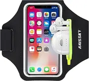 HAISSKY Sports Armband with Headphones Bag Sports Armband Mobile Phone Case Sport for iPhone 16 Pro Max/15 Pro/14/13 Pro/12 Plus, Huawei P70 Pro/P60 Pro/Mate 60 Xiaomi, Galaxy Mobile Phone Case