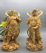 小葉黃楊木雕韋陀尊者關公伽藍菩薩擺件左右護法神像家居飾品1入