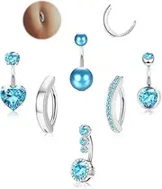 [LOLIAS] 6Pcs Silver/Gold Plated Belly Button Rings Surgical Stainless Steel Belly Rings CZ Clicker Belly Button Piercings for Women Navel Piercings Pack,Silver/Gold