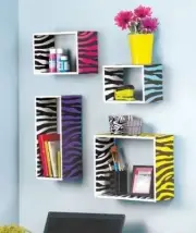 Colorful Animal Print Zebra Storage Cube Wild Wooden Wall Shelf Display Decor