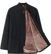 [NTWSHS] Chinese Clothing Winter Warm Jacquard Tang Suit,Men Cotton Plush Kung Fu Clothing Tops Martial Art Jacket Coats Long Sleeve Tai Chi Uniform(Black,Medium)
