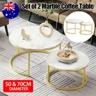 Set of 2 Coffee Table Marble Nesting Side Wooden Round Table Stylish Furniture
