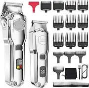 Hatteker Hair Clipper & Trimmer Set for Men IPX7 Waterproof Cordless Barber Clipper for Hair Cutting Kit with T-Blade, Beard Trimmer , Kids Clipper Professional USB Rechargeable (Silver)