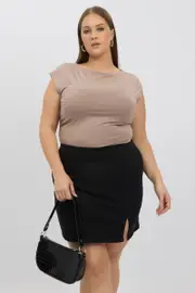 Brown Short Sleeve Top Side Ruched Modal