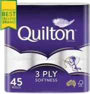 Quilton 3 Ply Toilet Tissue (180 Sheets per Roll, Pack of 45 (9 Pack X 5 = 45)
