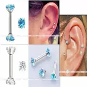 16G 3/8" 2 SIDE PRONG SET CZ INTERNALLY THREADED STEEL DAITH RING TRAGUS BARBELL