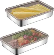 2Pcs Bacon Keeper, Deli Meat Containers With Lids Bacon Box For Fridge, Bacon Storage Container Stainless Steel Cold Meat Container, Bacon Saver Box For Deli Meat, Pasta,Celery, Etc (19.5*14*4cm)