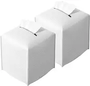 REGELETO 2 Pack Off-White Tissue Box Cover, Pu Leather Square Tissue Box Holder with Bottom Belt Modern Stylish Tissue Box Organizer for Home, Car, Hotel, Office 5"X5"X5" (Off-White-2Pack)