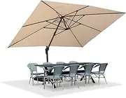 Purple Leaf 3X4 M Large Patio Umbrella Outdoor Cantilever Rectangle Umbrella Aluminum Offset Umbrella with 360-degree Rotation for Garden Deck Pool Patio (Grey Frame Beige)