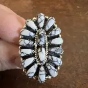 Navajo Cluster Ring White Buffalo Turquoise Size 5 Native American Womens Zuni G