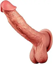 Realistic Dildos Feels Like Real Skin with Full Shaped Balls, Soft and Flexible Double Layer Silicone Dildo with Suction Cup for Hands-Free Play, 8.2 Inch G Spot Adult Sex Toy for Women