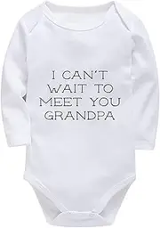 [WOOYONGING] I Can't Wait To Meet You Grandpa Infant Take Home Outfit Boy Long Sleeve Bringing Home Baby Outfits Girl White Ba