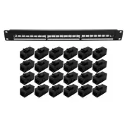 19Inch 1U Cabinet Rack Pass-Through 24 Port CAT6 Patch Panel RJ45 contact8877