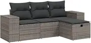 vidaXL Garden Sofa Set – Grey Poly Rattan Modular Couch with Cushions for Patio, Backyard, Terrace – Outdoor Lounge Seating