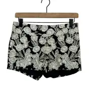 Haute Hippie NWT Black Silk Silver Floral Embroidered Lined Going Out Shorts