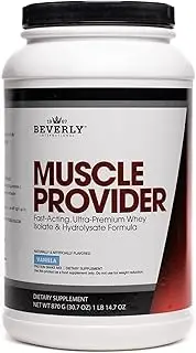 Beverly International Muscle Provider, 30 servings, Vanilla. Super-fast-absorbing whey protein for rapid recovery, lean muscle, fat loss. Fills your muscles, not your stomach. Tastes like ice cream!