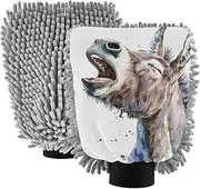 XYMZR Watercolor Donkey Mouth Absorbent Microfiber Car Wash Mitt, Funny Cute Anime Scratch Free for Cars Cleaning, Home Cleaning Mitts, 2 Pack, 10.24” L x 7.09” W