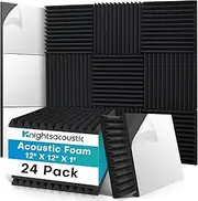 Knightsacoustic 24 Pack Sound Proof Foam Panels for Walls with Self Adhesive, 12x12x1 Acoustic Foam Panels, High Density Acoustic Panels Sound Absorbing, Fire Resistant Studio Sound Proofing Black