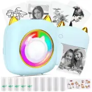 Mini Sticker Printer Pocket Inkless Thermal Printer with RGB Light for iOS&An...